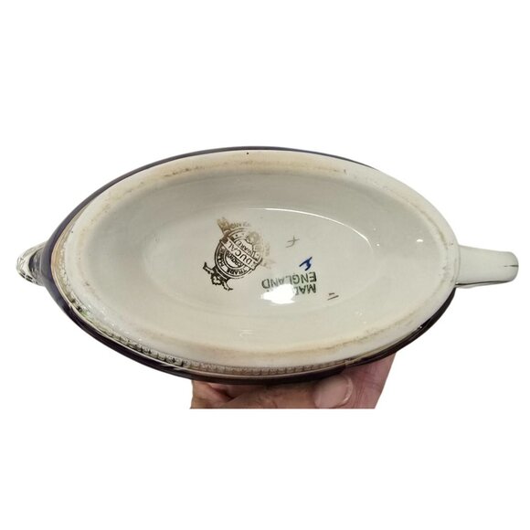 Antique Gravy Boat & Under Plate Crown Ducal Cobalt Blue Gold Floral England - Picture 7 of 8